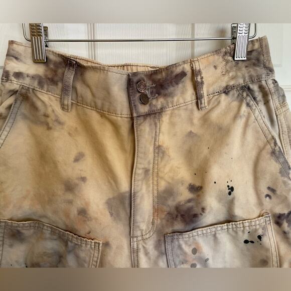 BDG Tan & Black Tie Dye Elastic Waist Cargo Capri Cutoffsa Medium Grunge Boho - Picture 10 of 10